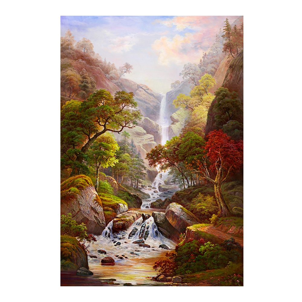 【御畫房】高山飛瀑 國家一級畫師手繪油畫60&times;90cm(VF-104), , large