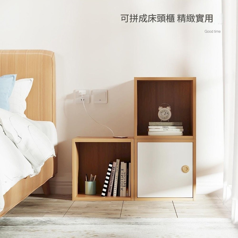 【Lele】Good Q Bookshelf, Wooden Children's Storage Unit Bookcase, One Row One Column - Natural Wood Color with Cabinet Doors, , large