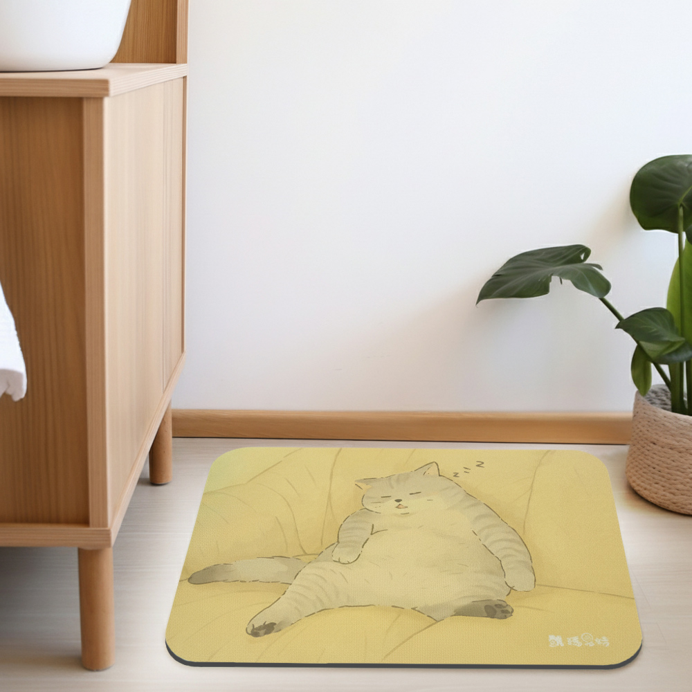 【怪獸】瑪思特 軟式珪藻土吸水地墊 睡癱貓系列 (60x40cm) -打盹貓, , large