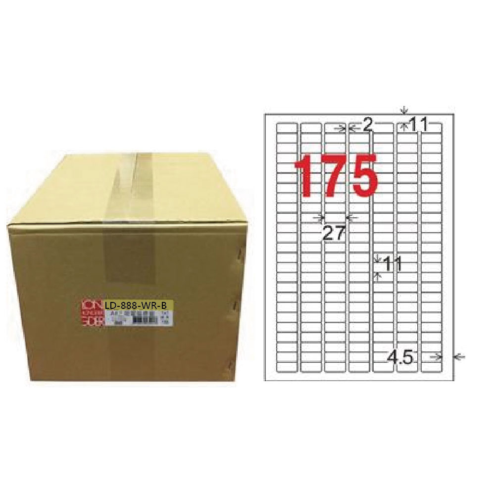 【龍德】LONGDER 三用電腦標籤 A4 175格 11*27mm可再貼 1000張/箱 LD-888-WR-B(適用雷射、噴墨、影印), , large