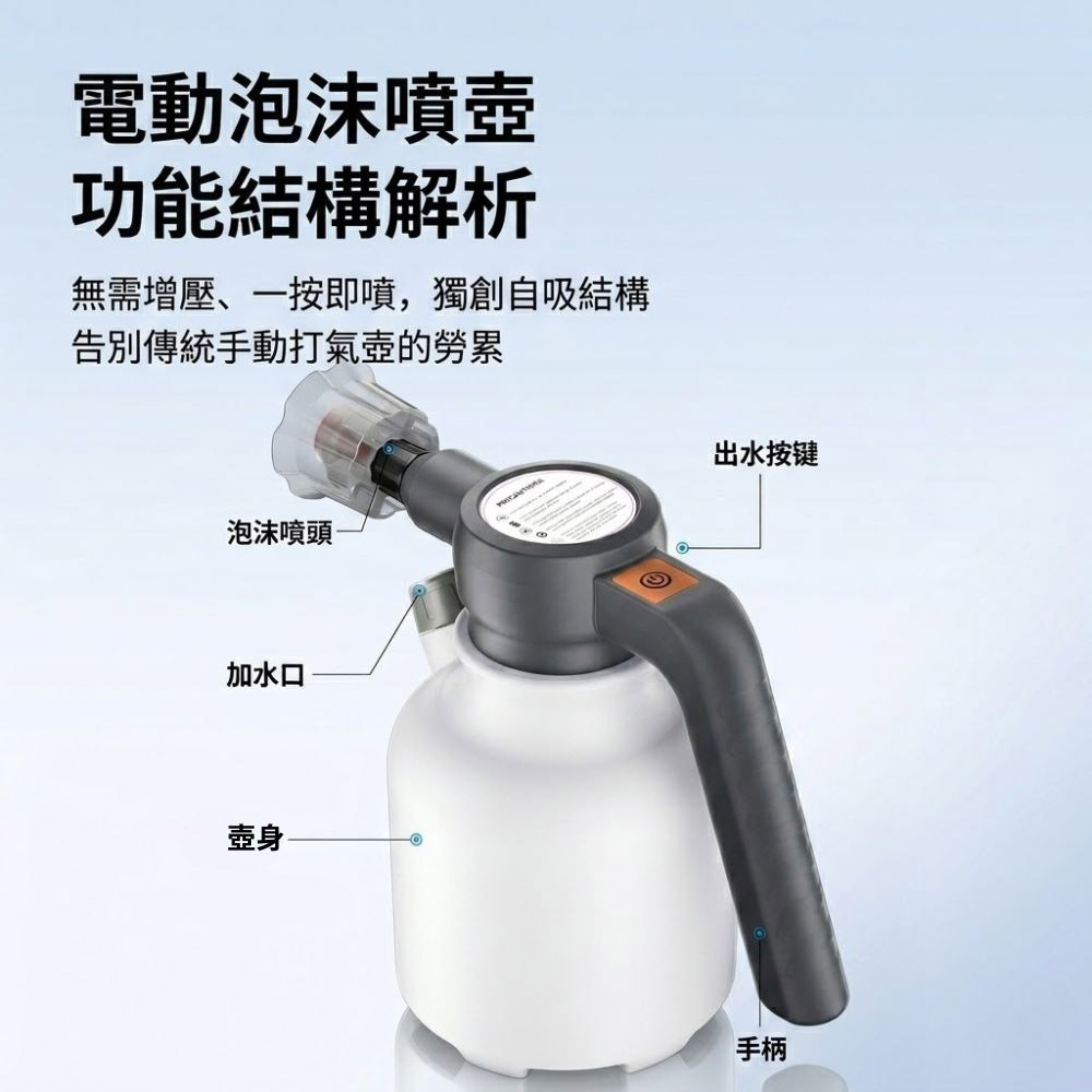 Electric Foam Sprayer 2L Upgrade Version - Includes Charging Cable and Atomizing Nozzle - White, , large