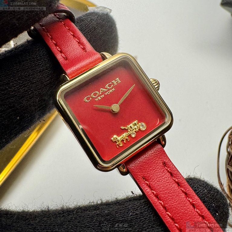 [星晴錶業]COACH手錶,34mm,CH00276紅色錶面金色錶殼紅色真皮皮革錶帶款, , large