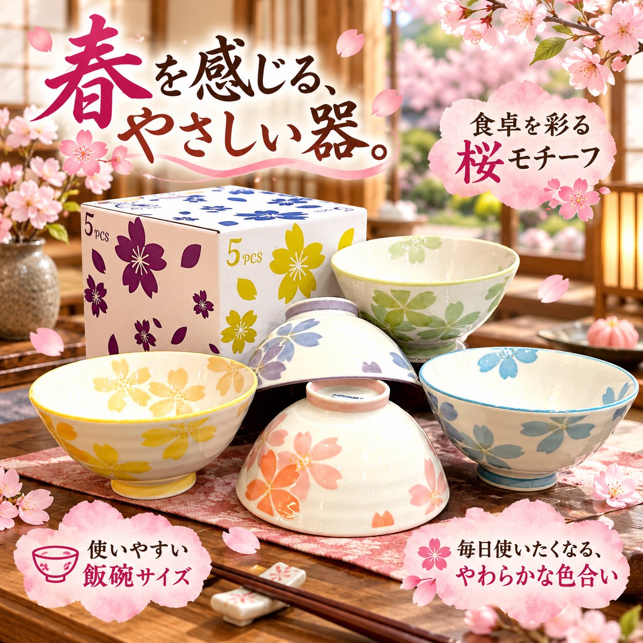 【HIYASU日安工坊】日安工坊櫻之彩5入碗組, , large