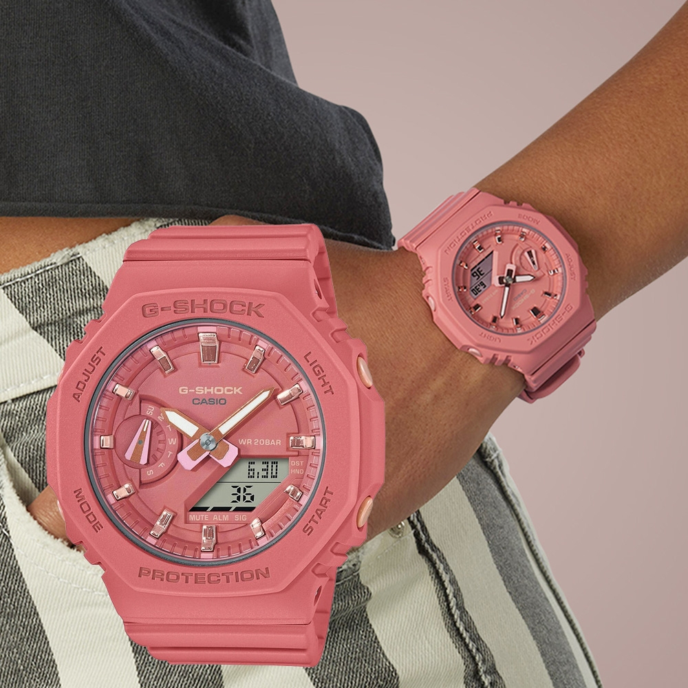 CASIO 卡西歐 G-SHOCK 珊瑚粉 八角雙顯手錶 GMA-S2100-4A2, , large