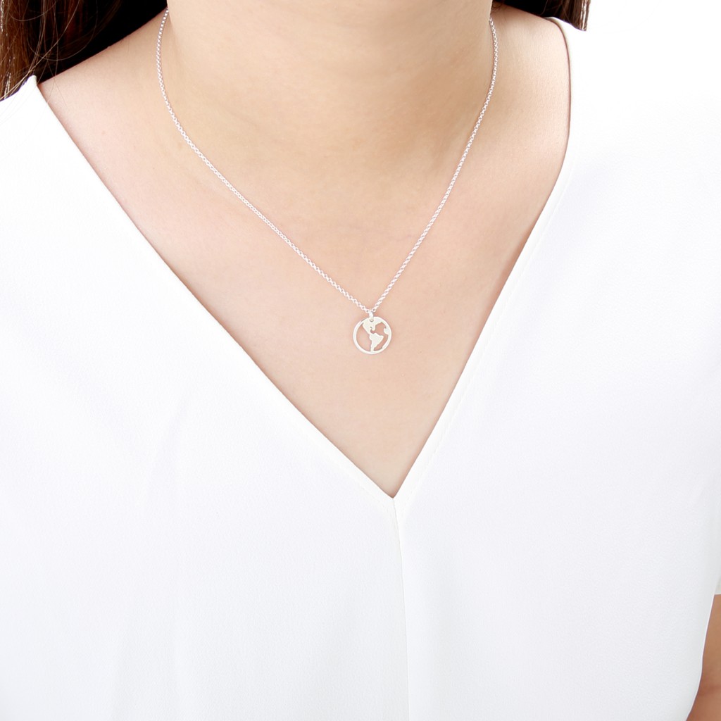 【Angel & Me】Travel World Map s925 sterling silver necklace Birthday gift, , large