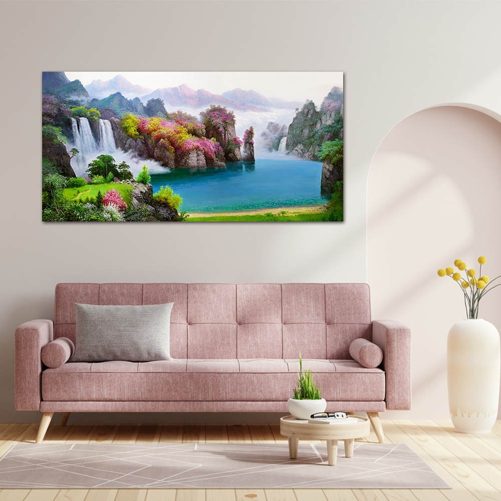 【御畫房】湖光山色 國家一級畫師手繪油畫60&times;120cm(VF-133), , large
