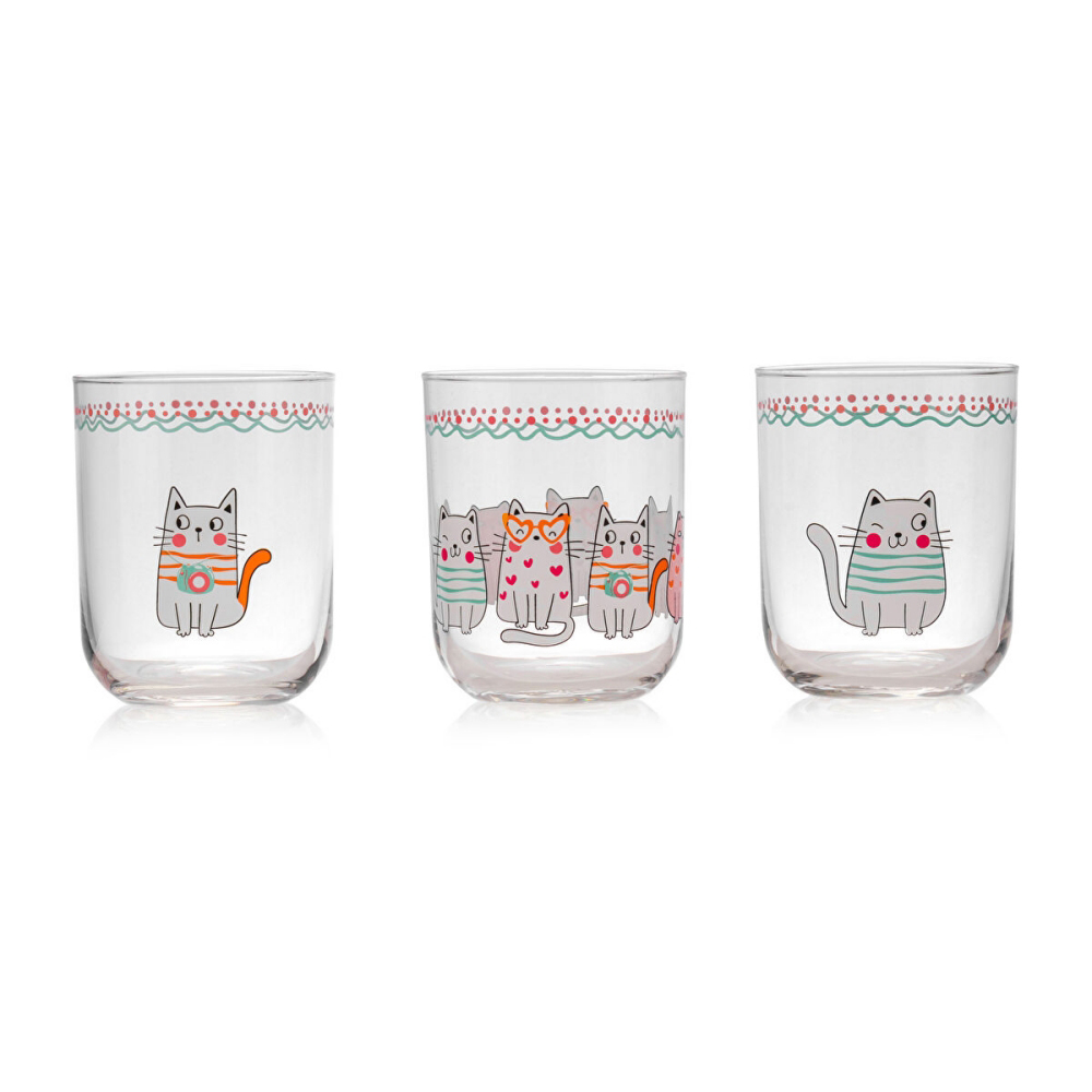 【SOLO Vintage】LCW Home 570ml Drink More Water Cute Cat Glass Cup Set Made in Turkey, , large