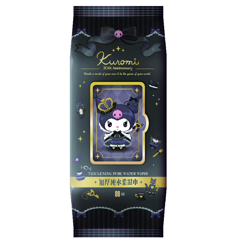 [寶富華]酷洛米20周年 加厚 純水柔濕巾80抽(3D壓花無紡布、不易掉屑), , large