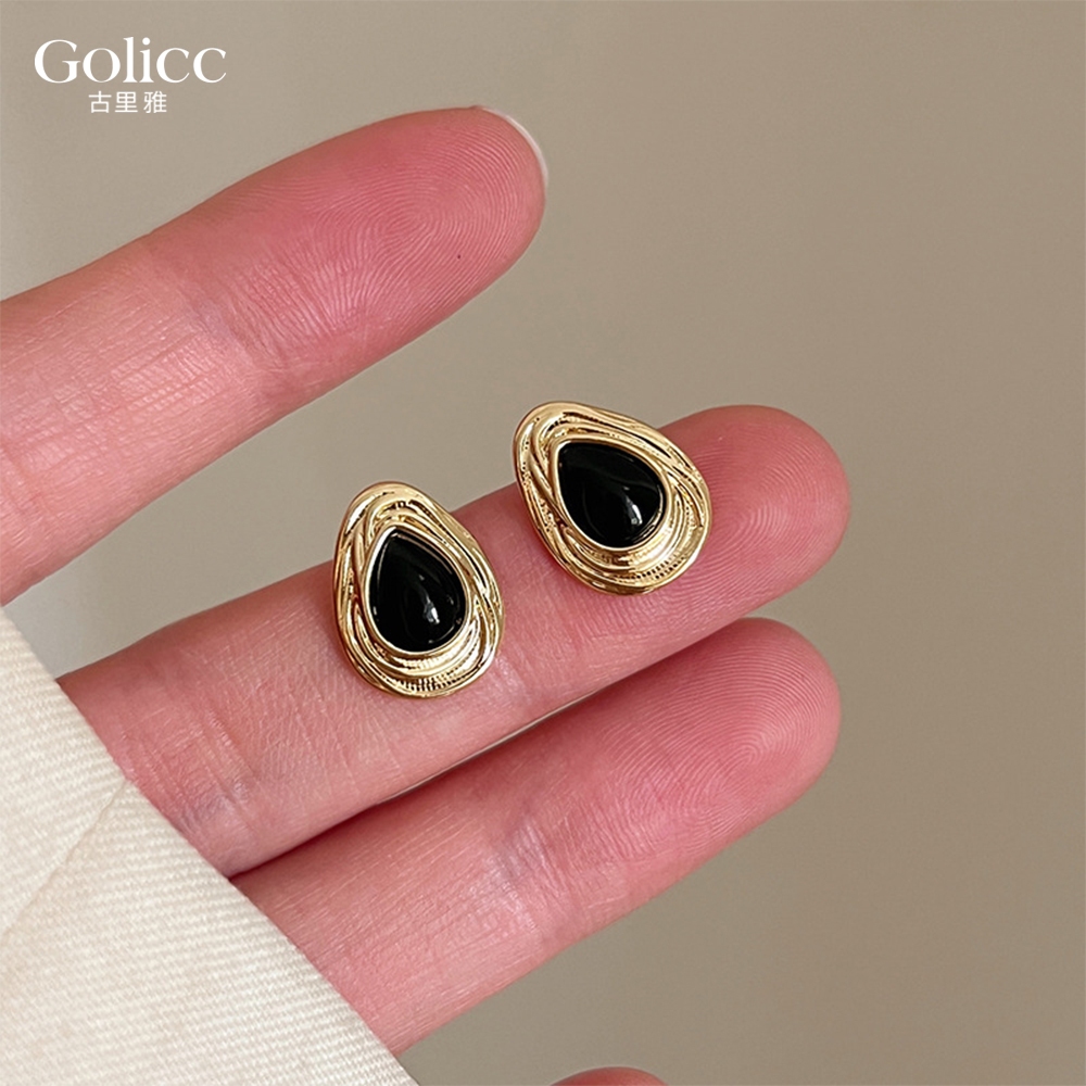 【Gulicc】古莉可 耳環  中古黑金色系輕奢耳環, , large