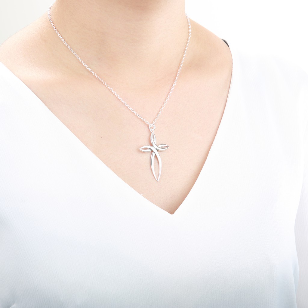 【Angel & Me】Curve Cross s925 Silver Necklace Birthday Christmas gift, , large