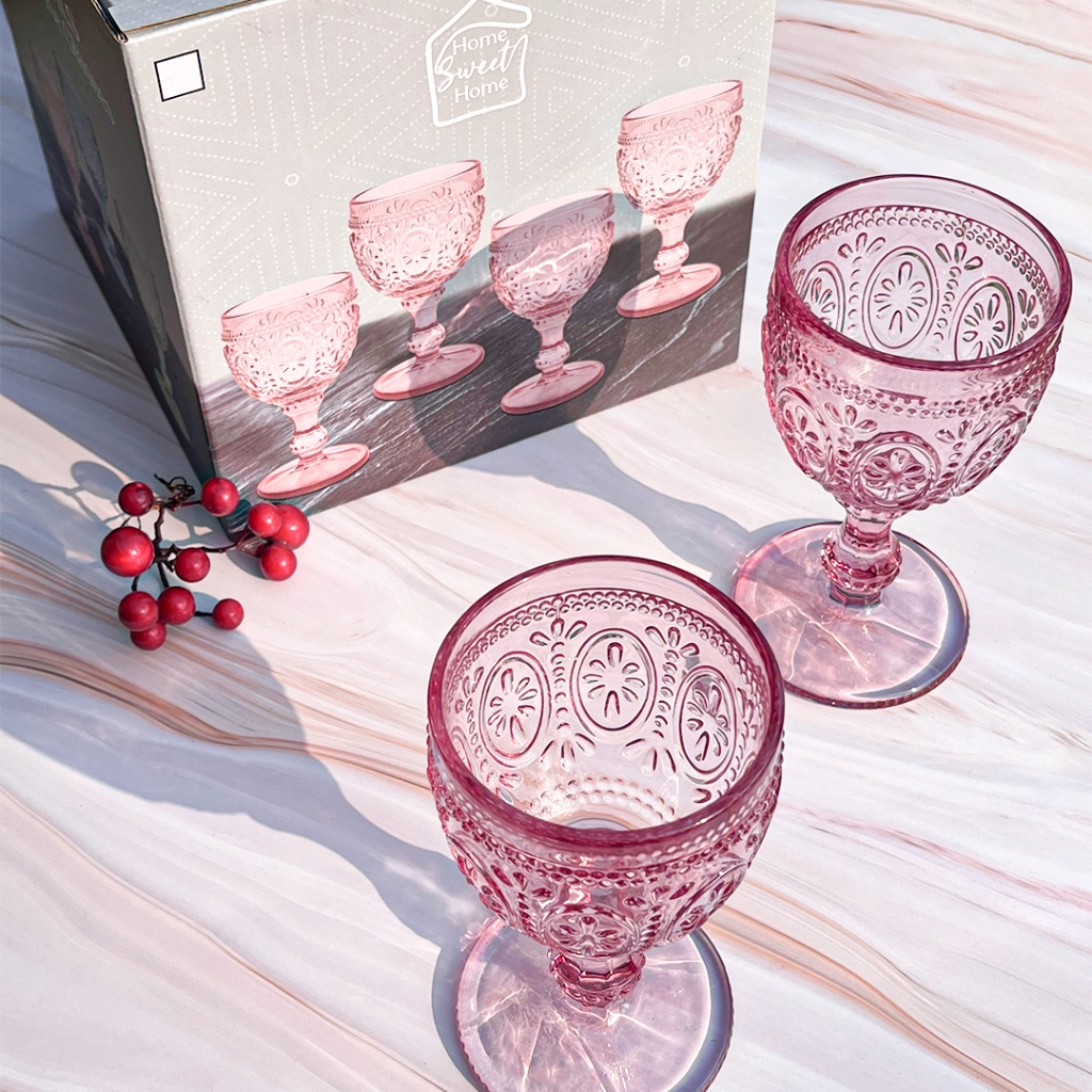 【Lesser&Pavey】彩色高腳杯/浮雕紅酒杯/雕花紅酒杯/紅酒杯/酒杯/香檳杯/玻璃杯/對杯/派對杯/酒杯組, , large