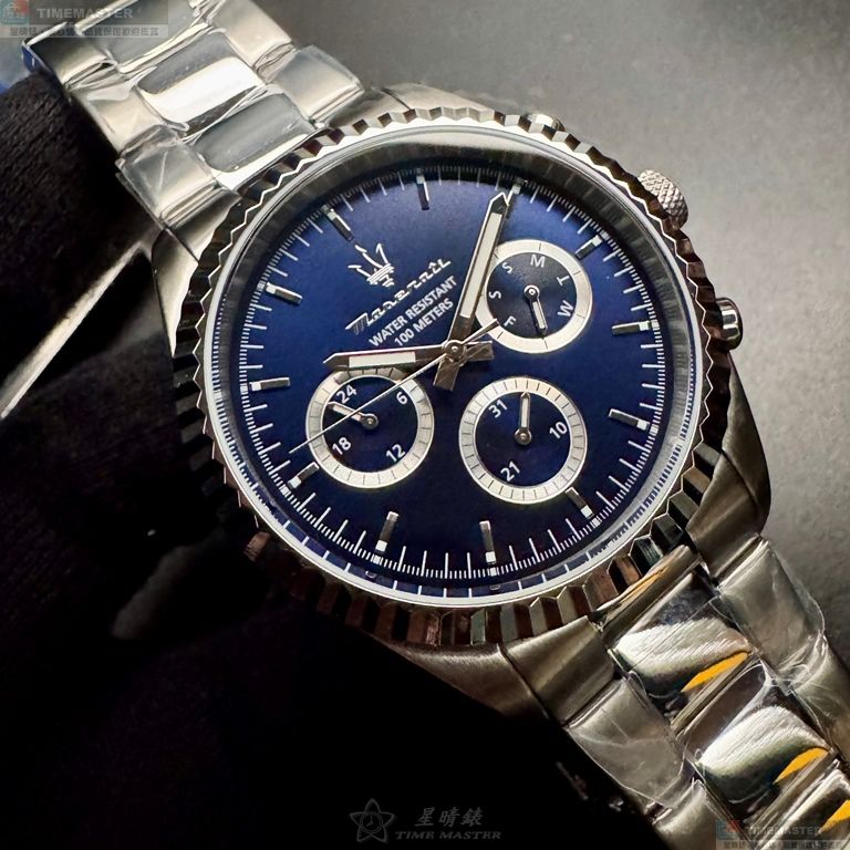 [星晴錶業]MASERATI手錶,44mm,R8853100022寶藍色錶面銀錶殼銀色精鋼錶帶款, , large