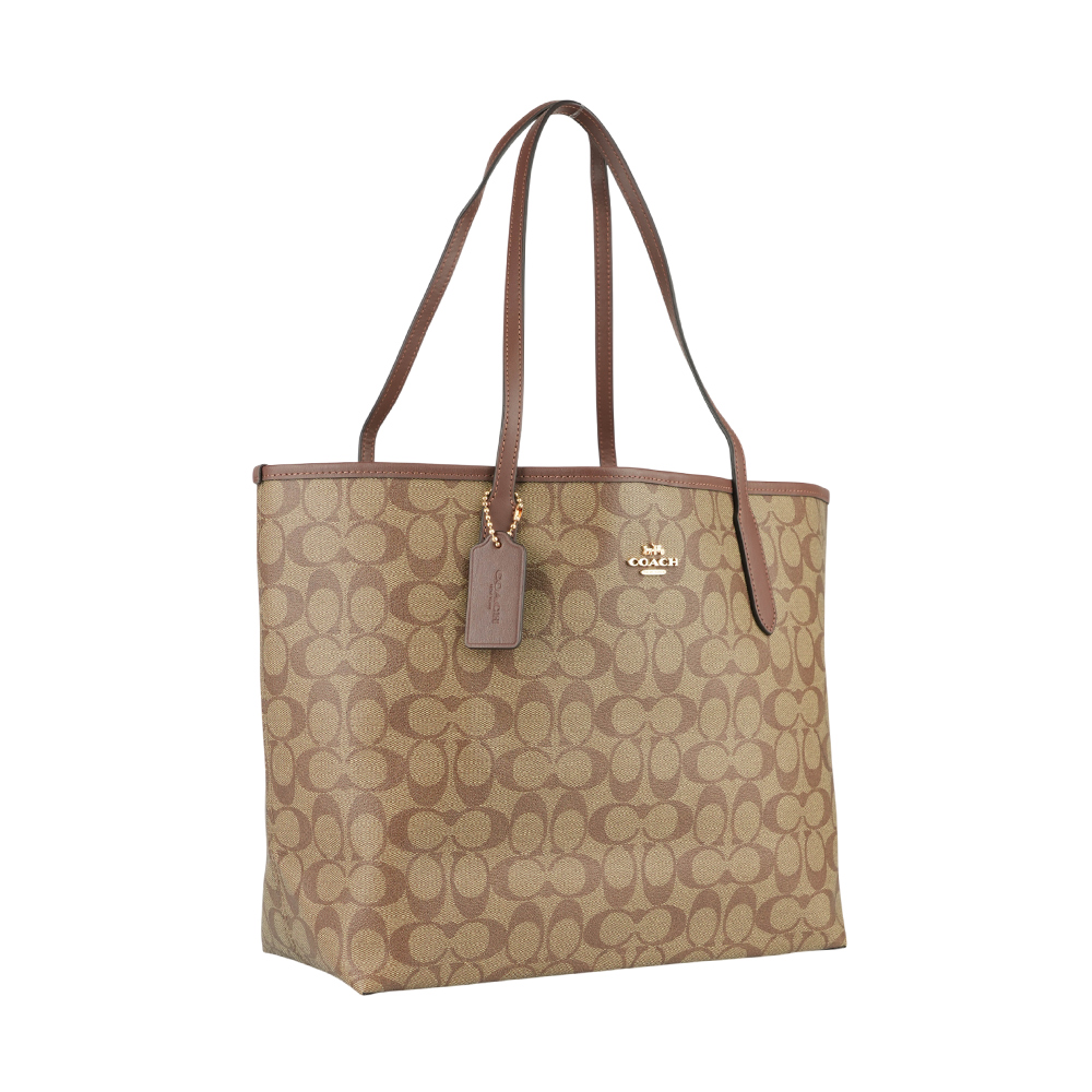 COACH City 塗層帆布托特包/卡其/焦糖色, , large