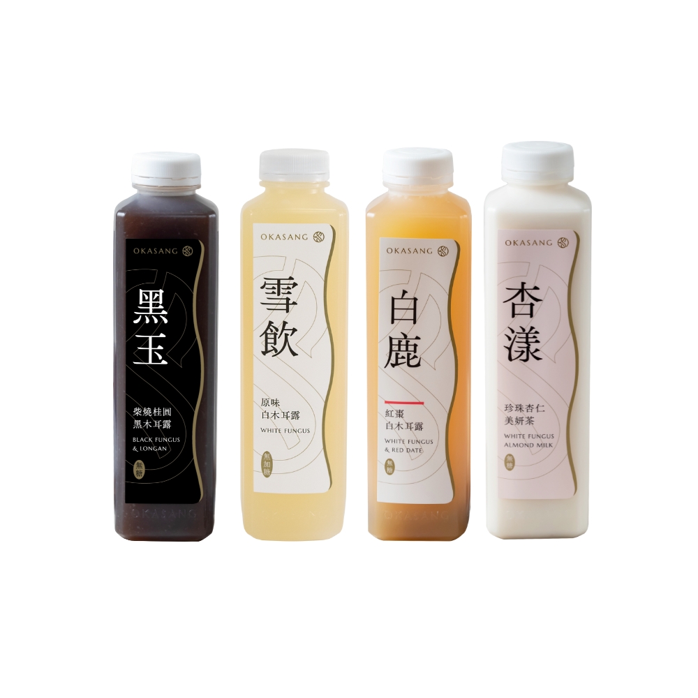 OKASANG Sugar-Free Drink Set｜1000ml*4(Black fungus & Longan*1、 White fungus*1、White fungus & Red date*1、White funcus almond milk*1), , large