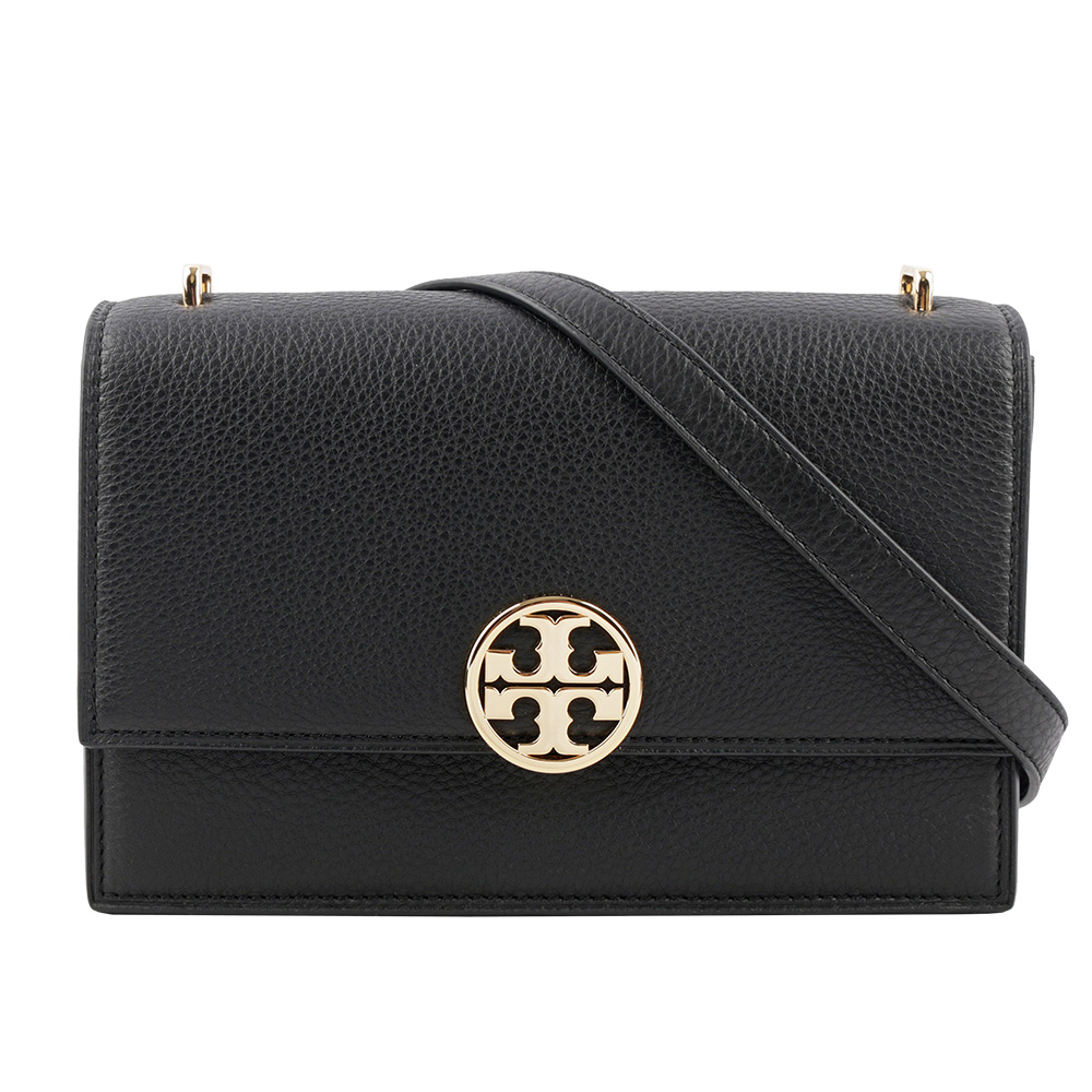 TORY BURCH Miller 荔枝皮革翻蓋肩背/斜背二用包/黑色, , large