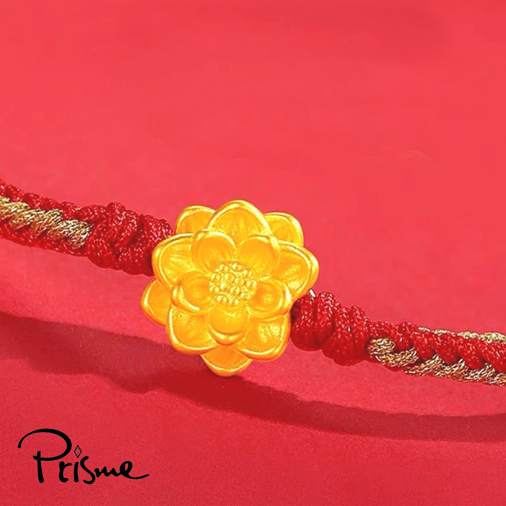 【Prisme Gold】黃金手鍊 蓮花 紅編織手鍊 (金重：約0.08錢&plusmn;0.03), , large