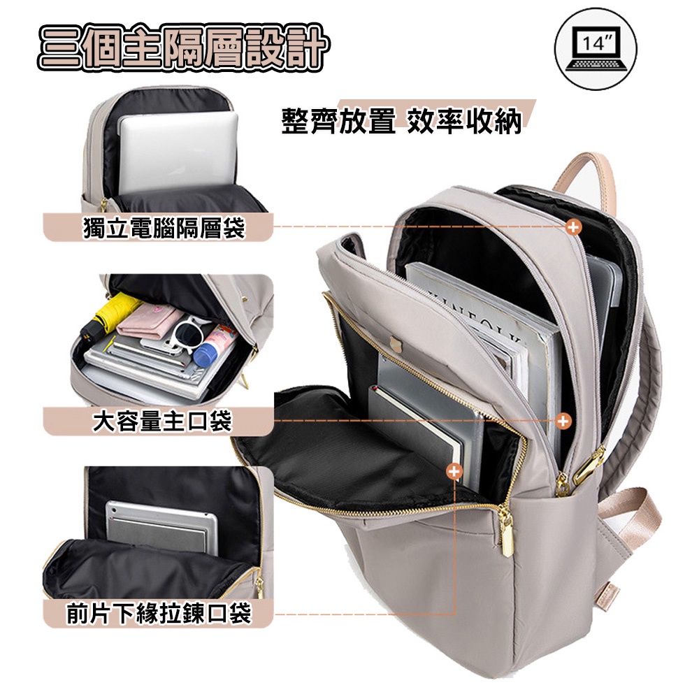 SPRNG-尼龍後背包14吋電腦後背包輕旅行後背包商務通勤後背包-多色(0-55083), , large