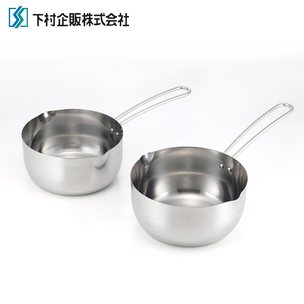 【Shimomura Kihan】Japan-Made All-Stainless Steel Instant Noodle Pot Single-Handle Saucepan Set of 2 (16cm + 18cm / Dishwasher-Safe), , large