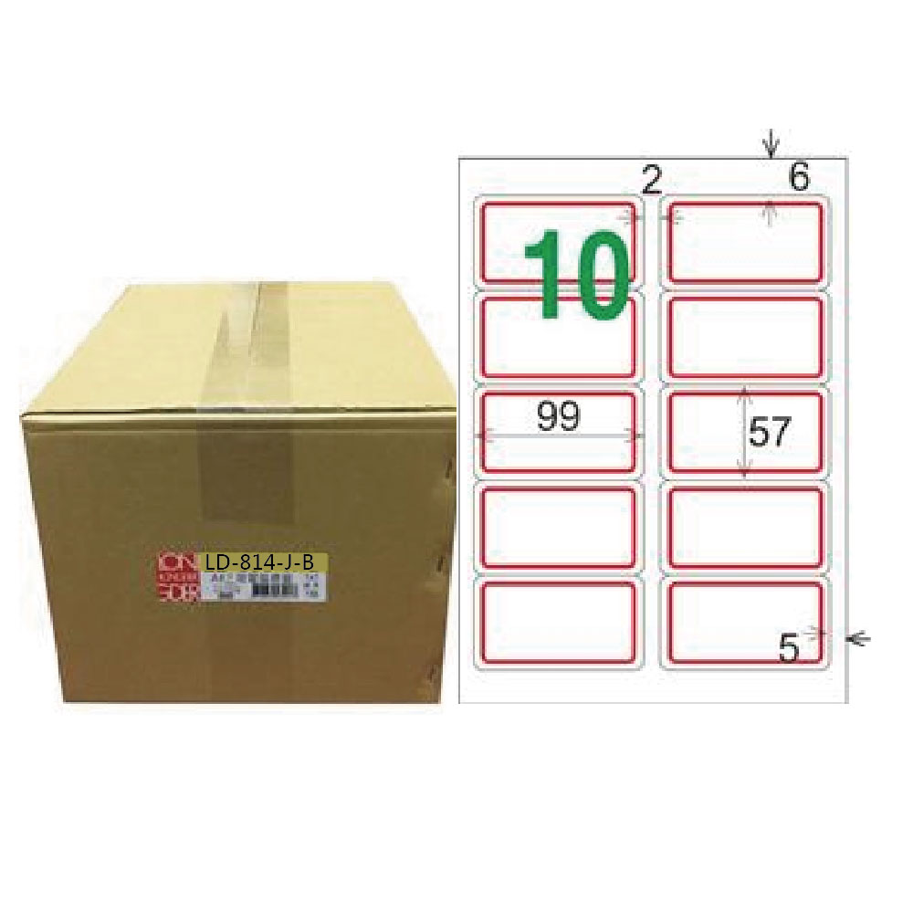 【龍德】LONGDER 三用電腦標籤 A4 10格 圓角 57*99mm 紅框 1000張/箱 LD-814-J-B(適用雷射、噴墨、影印), , large