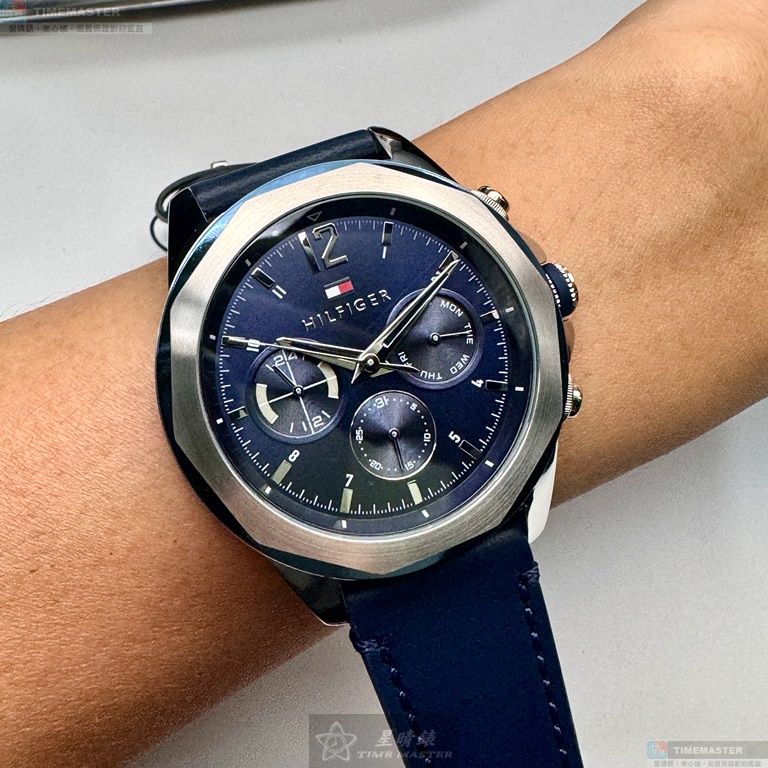 [星晴錶業]TommyHilfiger手錶,46mm,TH00064寶藍色錶面銀藍雙色錶殼寶藍真皮皮革錶帶款, , large