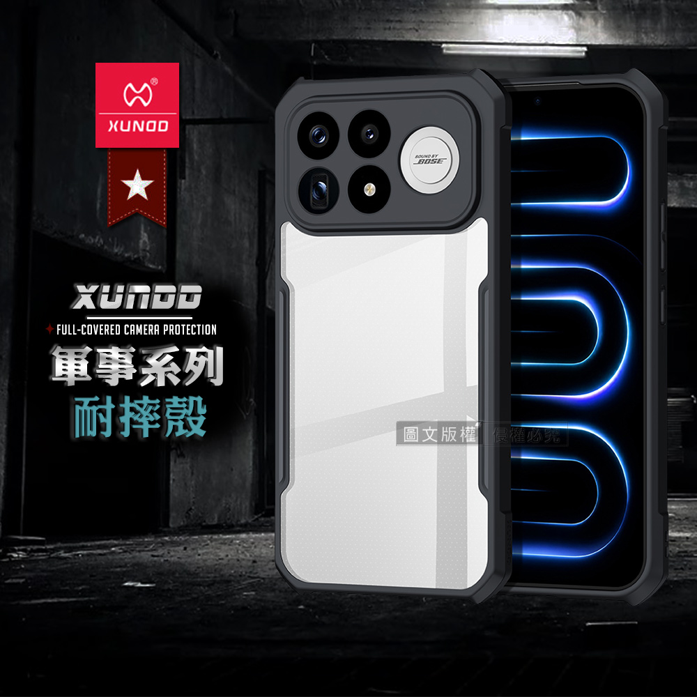 XUNDD訊迪 軍事防摔 POCO F9 Pro 鏡頭全包覆 清透保護殼 手機殼(夜幕黑), , large