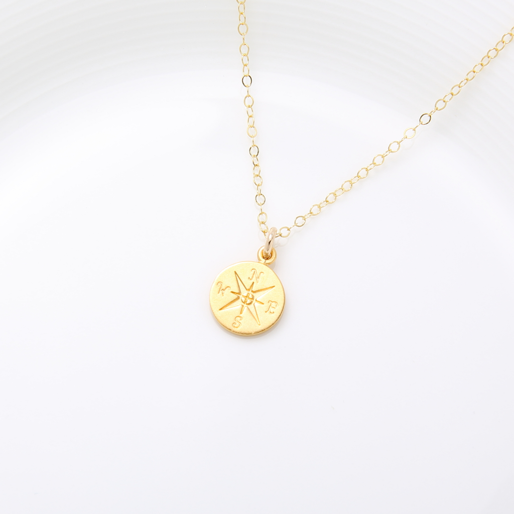 【Angel & Me】Good Luck Compass s925 sterling silver 24k gold plated necklace, , large