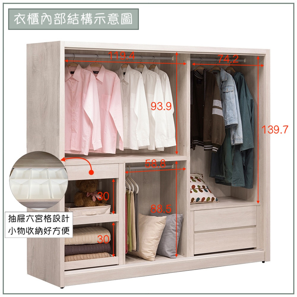 【唯熙傢俱】白辰鋼刷白6.6x7尺滑門衣櫃, , large