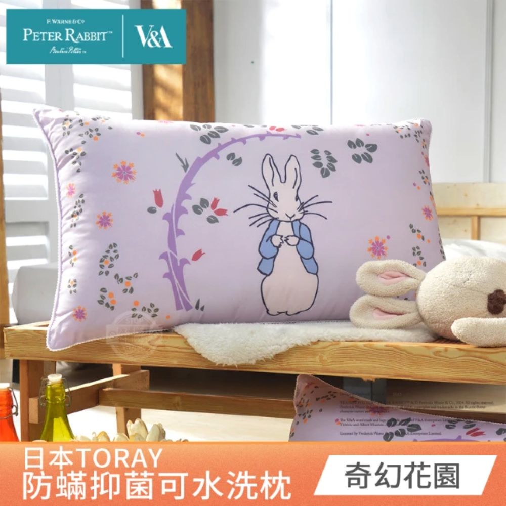 【PETER RABBIT 比得兔V&A博物館】V&A博物館聯名款 日本TORAY防蟎抑菌可水洗枕 ｜日本TORAY抗菌材質｜台灣製造｜可水洗枕頭｜親膚透氣｜舒適護頸枕推薦, , large