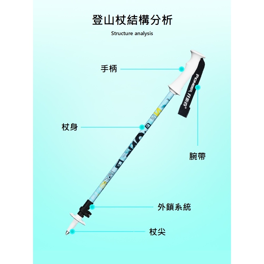 【Pioneer 開拓者】一入 塗鴉款鋁合金兒童登山杖 寶貝藍, 寶貝藍, large