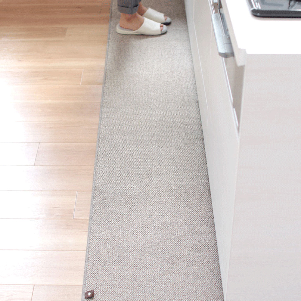 【PLYS】Japan-Made Kitchen Runner Mat 45&times;120cm &ndash; Beige Gray (Machine-Washable / 6mm Thick / Absorbent Non-Slip Design), , large