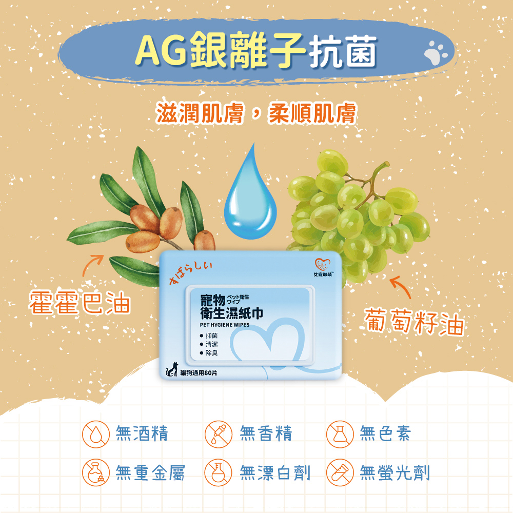 【艾寵聯萌】寵物衛生濕紙巾80抽1包（加大加厚 迷迭香 毛孩專用 SGS認證 犬貓適用 抗菌紙巾 純水濕巾 有蓋溼紙巾）, , large