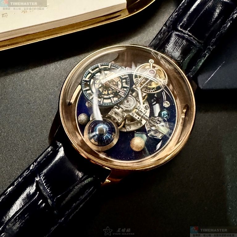 [星晴錶業]GEYA手錶,46mm,G78182GHB機械鏤空錶面玫瑰金錶殼寶藍真皮皮革錶帶款, , large