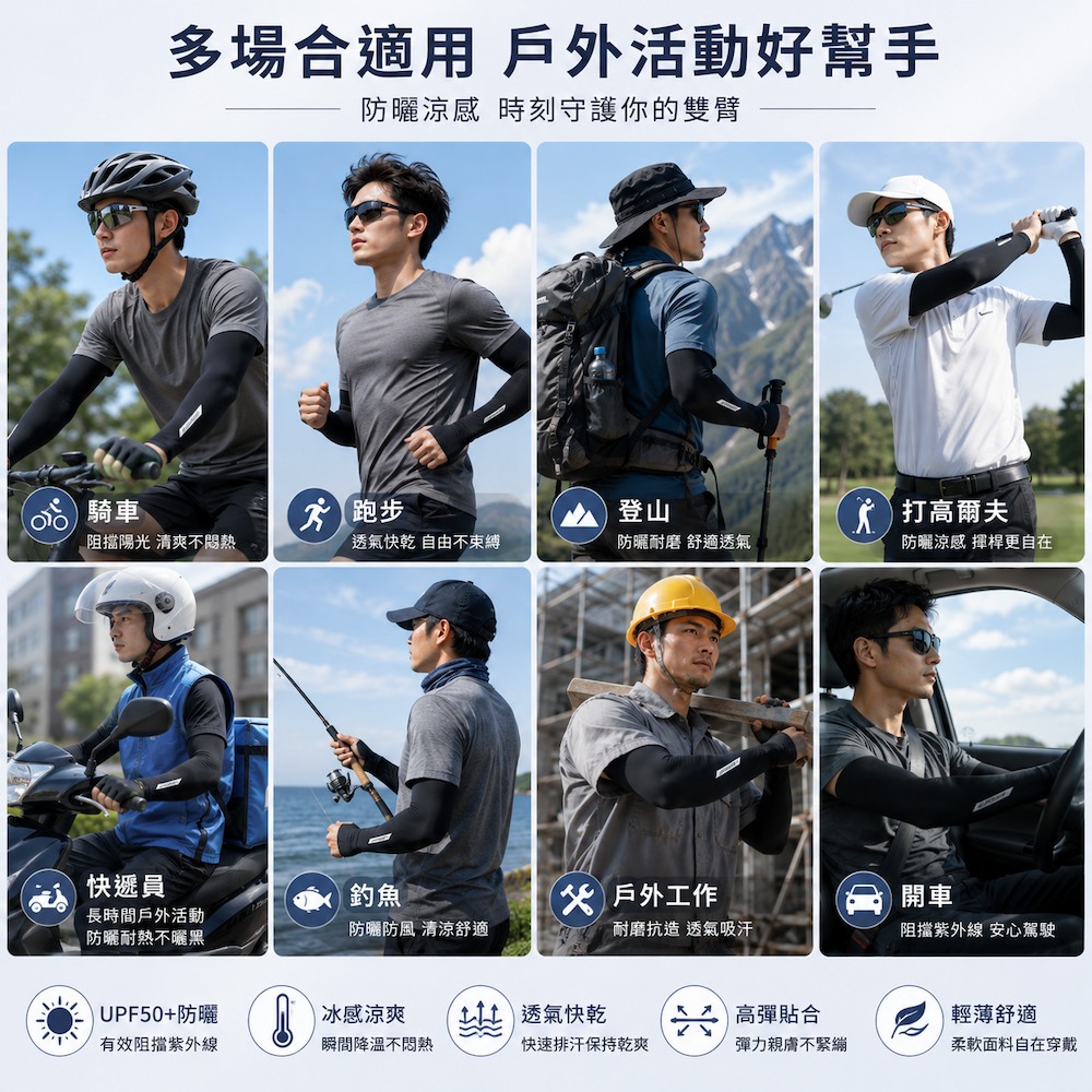 【A&R】UPF50+ 冰絲涼感防曬袖套 L-XL 四色可選, , large
