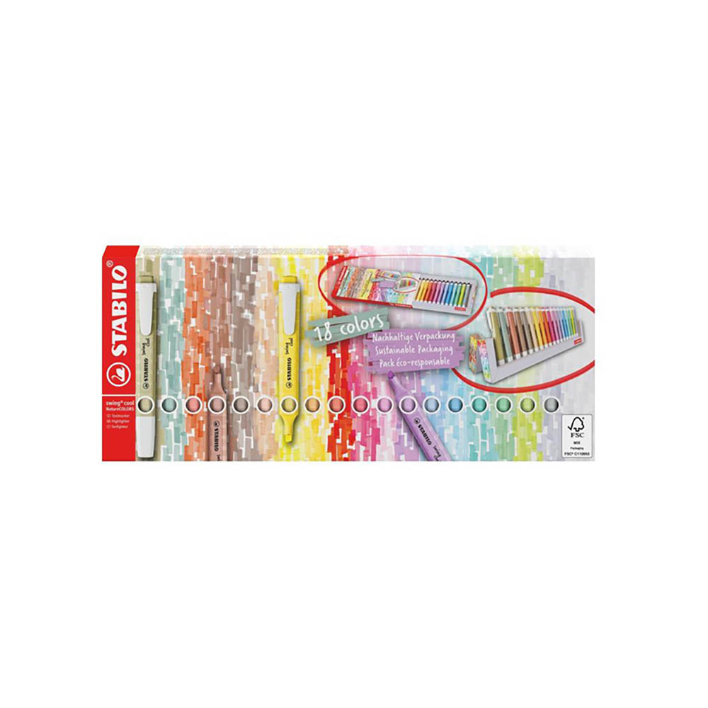 STABILO 德國 思筆樂 swing cool NatureCOLORS 樂酷低飽和色螢光筆 18色組/盒 ST275/18-02-5, , large