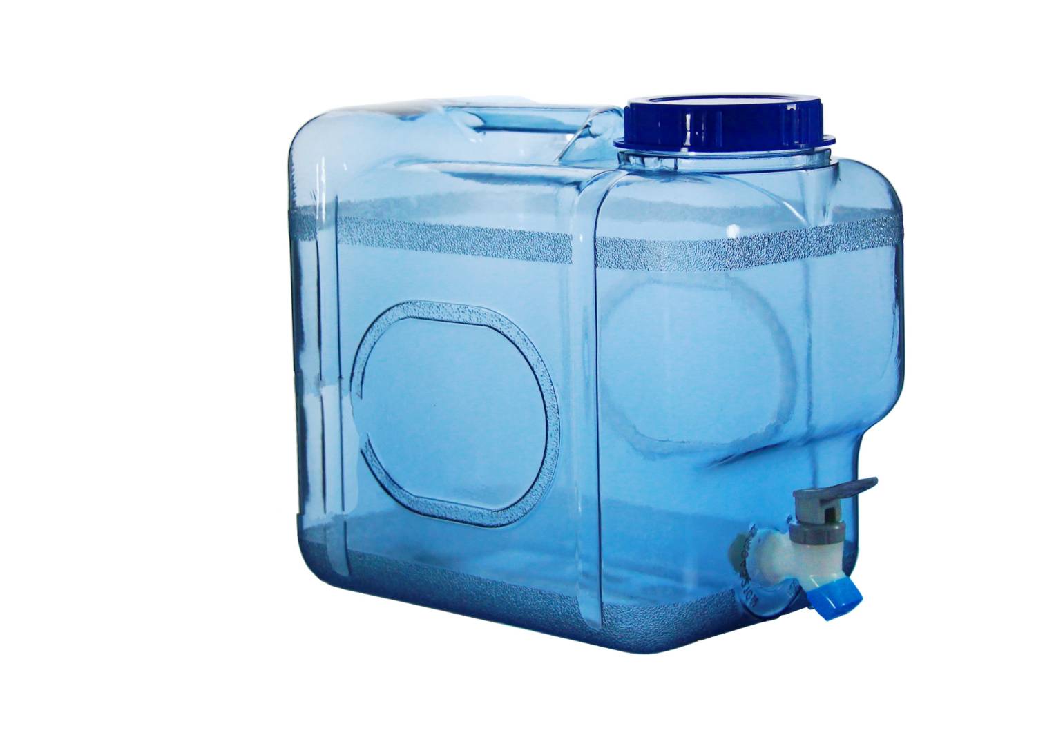 台灣製造PC方型蒸餾水桶 3加侖 10(滿水12)公升- 把手~食品級原料~桶裝水桶［不含水］~藍色水桶 FDA (轉式水龍頭), , large