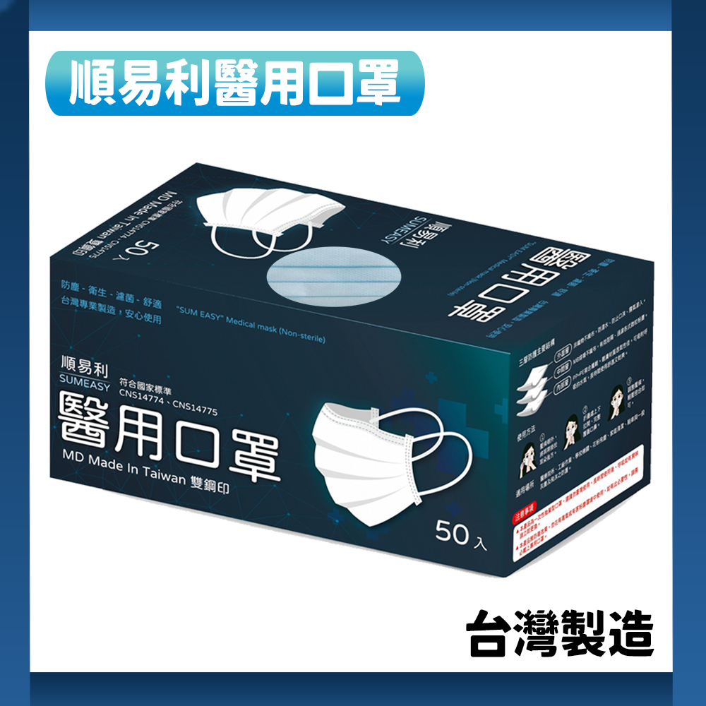 【順易利】雙鋼印成人平面醫療口罩 50入x6盒, , large