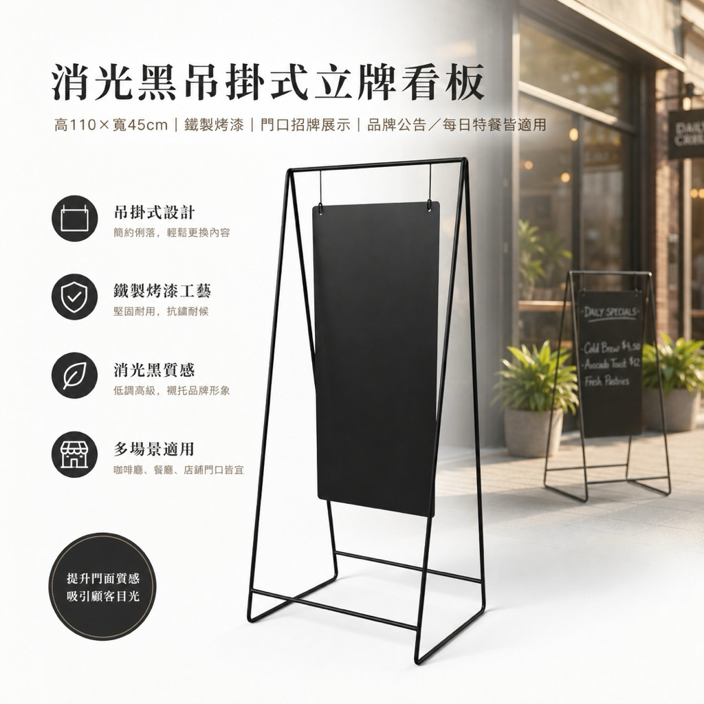 【 SHAONIANNA.TW 】門口展示立式招牌架｜消光黑粉體烤漆｜咖啡店・餐廳・市集適用, , large