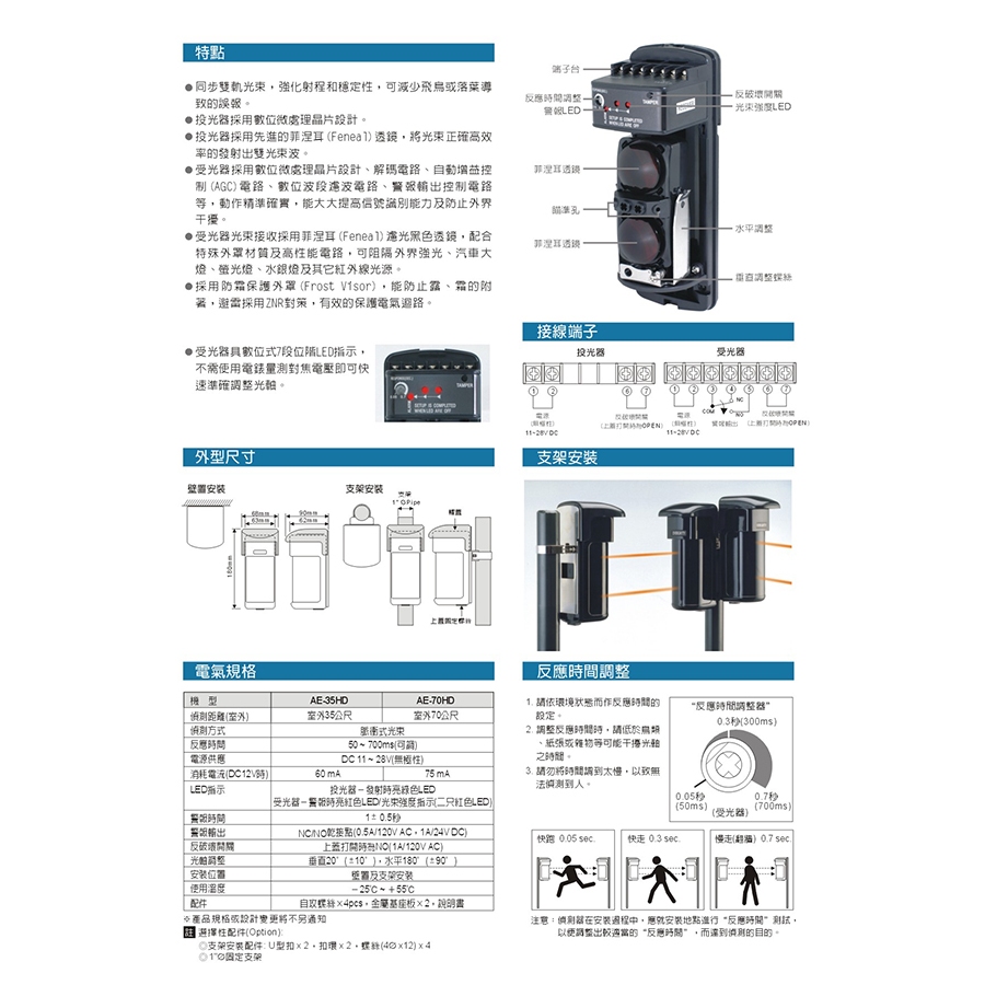 昌運監視器 Evergtitty AE-70HD 70M 雙軌紅外線偵測器 戶外雙軌對照式紅外線, , large