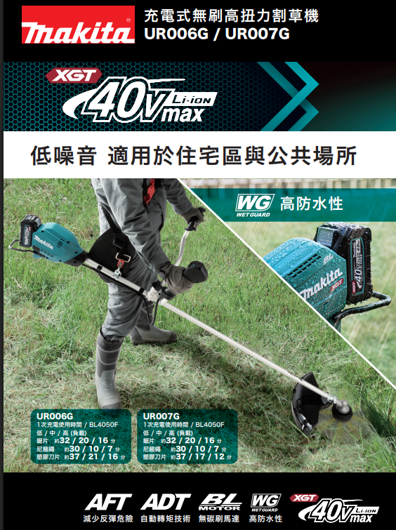 【TAKUMI匠】牧田 UR007GT201  充電式無刷高扭力割草機-40V 全配｜職業用｜ 高扭力｜ 40V｜MAKITA｜農用割草機 UR007G, , large