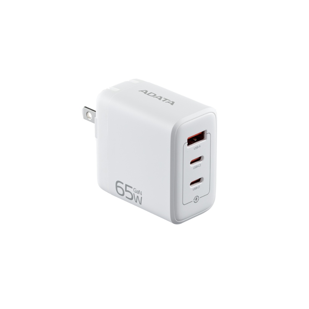 【ADATA 威剛】PD/QC 65W 白色 快充 三孔 GaN 充電器 雙孔 Type-C+Type-A, , large
