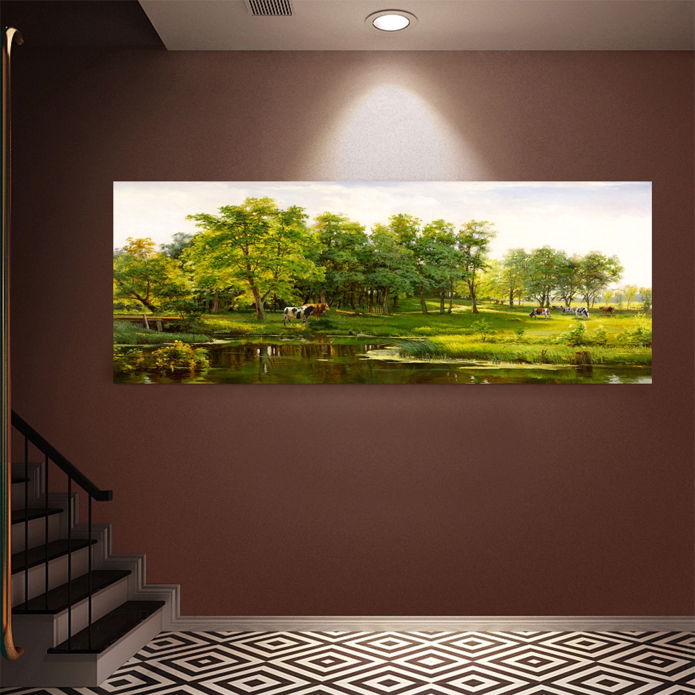 【御畫房】湖畔晨曲 國家一級畫師手繪油畫60&times;120cm(VF-52), , large