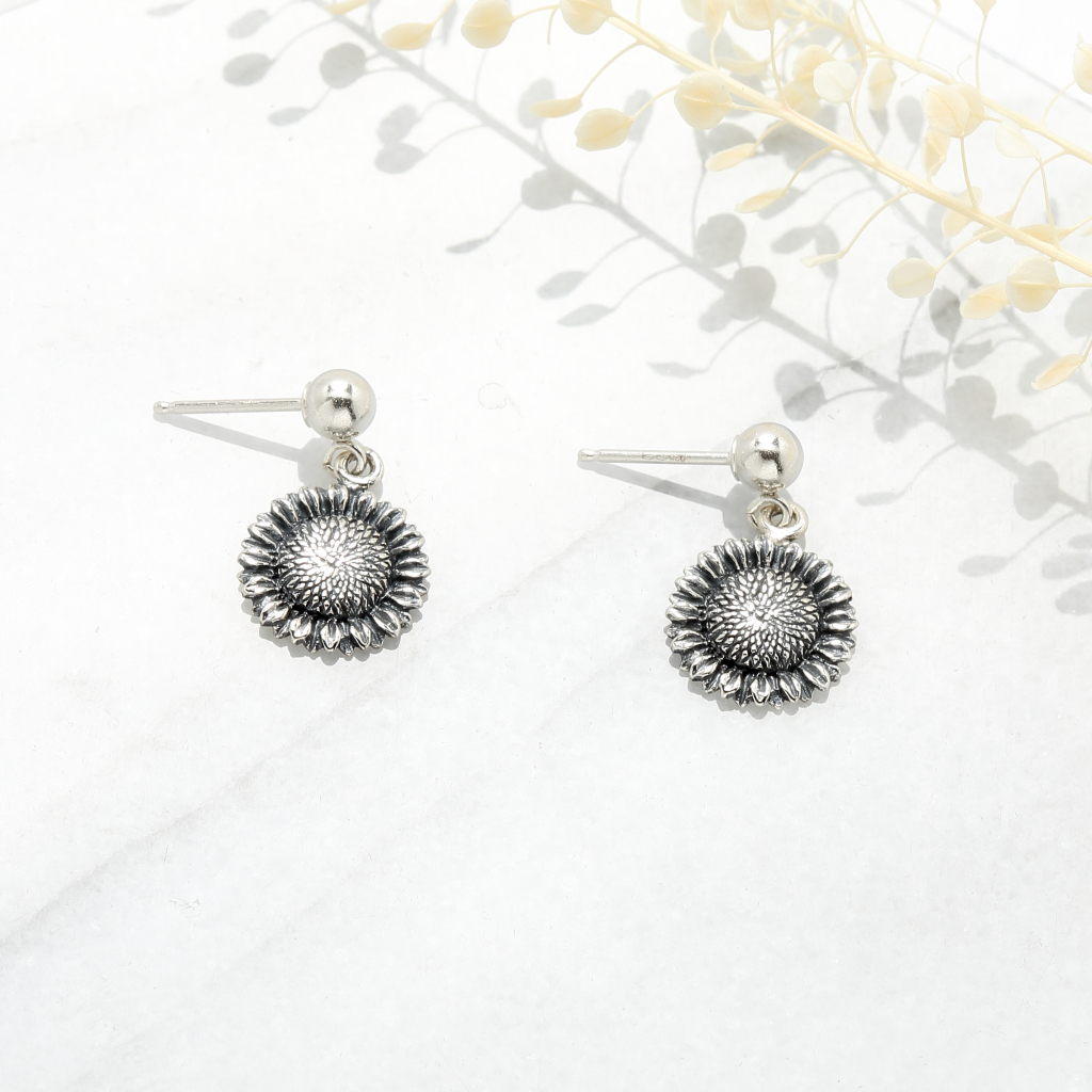 【Angel & Me】Sunflower Flower s925 sterling silver earrings Birthday Christmas gift, , large