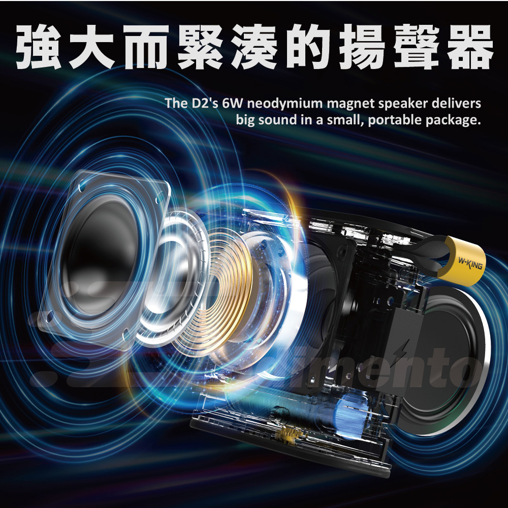 W-KING D2 超輕便隨身音響 藍芽喇叭(支持TF/FM/AUX模式), , large