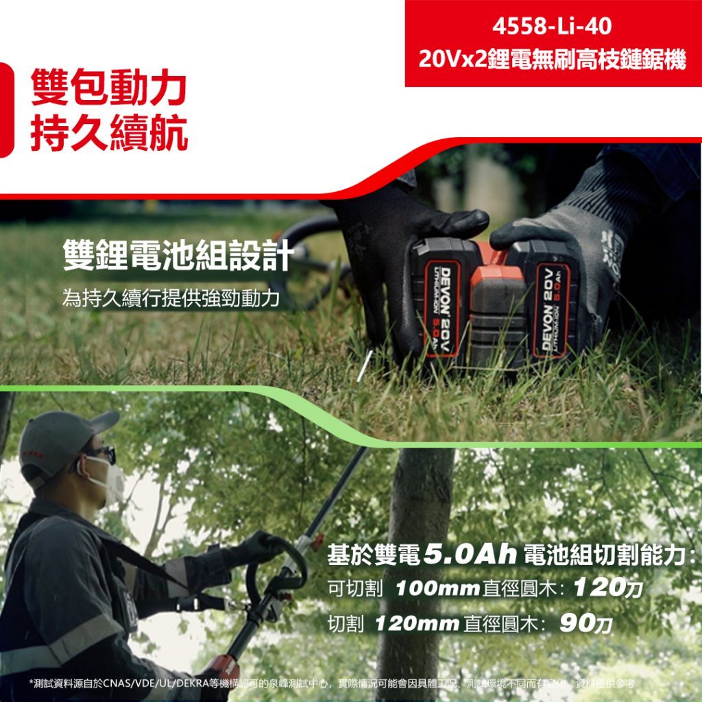 WIN五金 DEVON 大有  10"鋰電高枝鏈鋸機 40V (20V+20V) < 4558-Li-40+4.0電池組 > 鋰電無刷高枝鏈鋸, , large