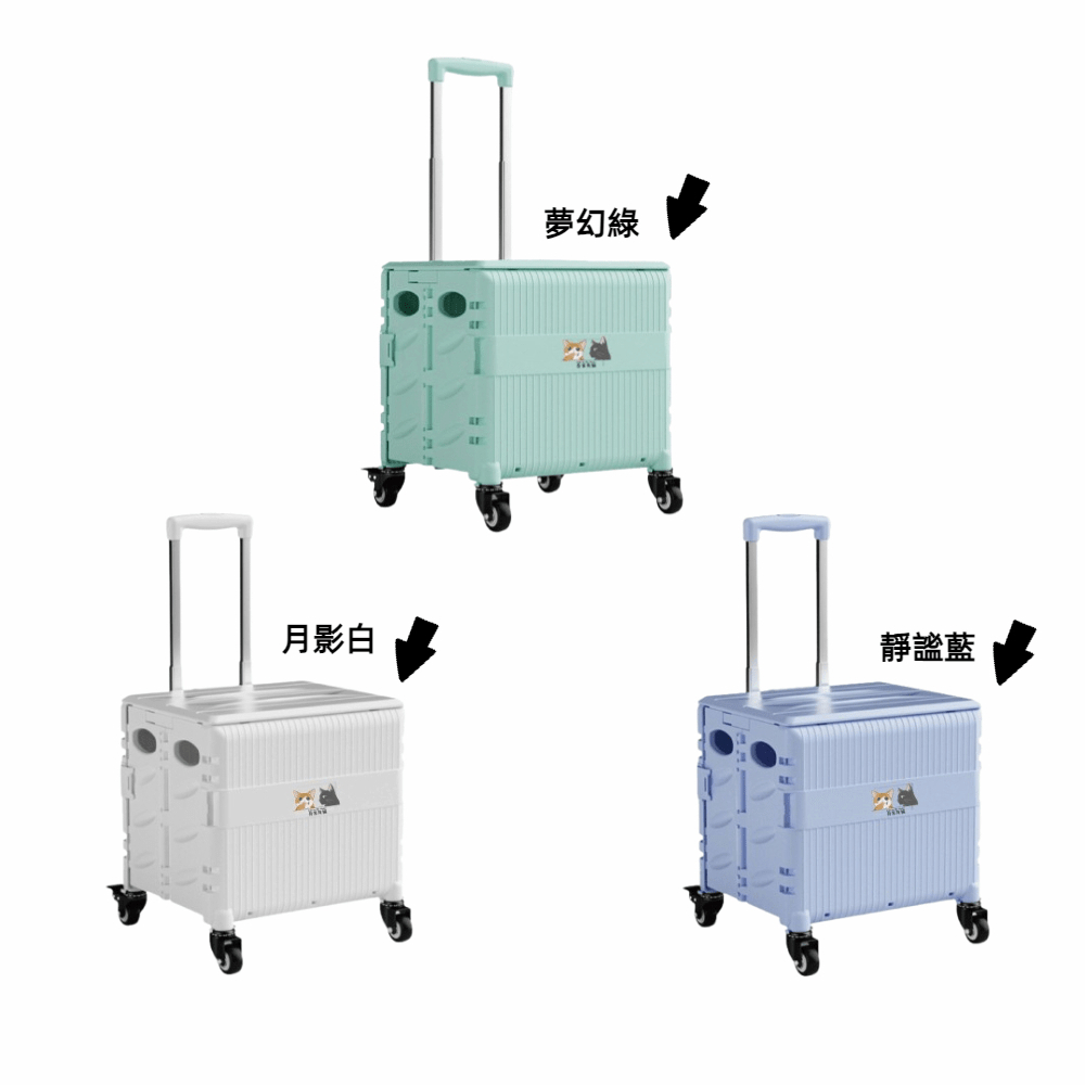 【A&R】吾家有貓多功能四輪折疊購物車 65L 三色任選 , , large