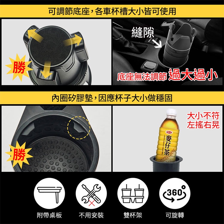 【安伯特】車用不倒翁2旋轉杯架-附餐盤(車用餐盤 車用餐桌 車用杯架 汽車杯架), , large