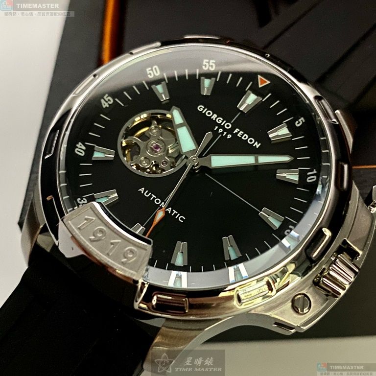 [星晴錶業]GiorgioFedon1919手錶,46mm,GF00115黑色錶面銀錶殼深黑色矽膠錶帶款, , large