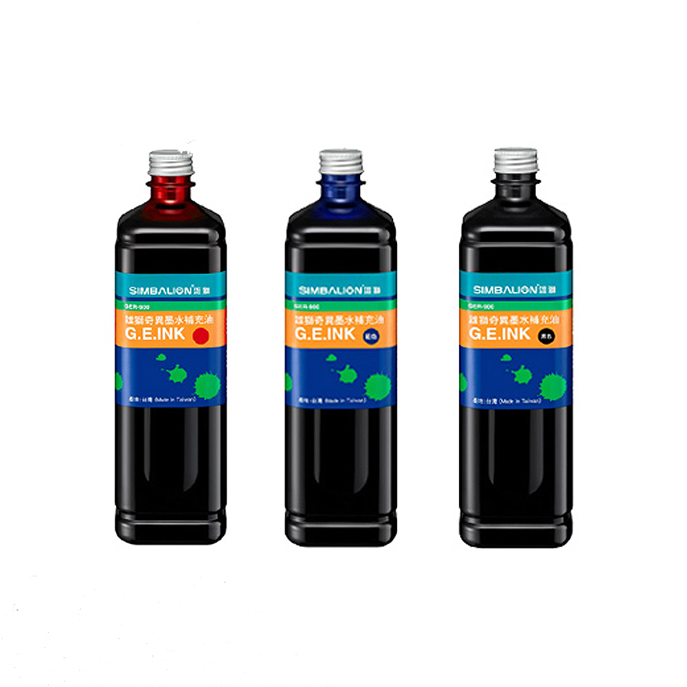【SIMBALION 雄獅文具】奇異墨水補充油 900cc 6瓶入/組 GER-900(黑/紅/藍)  -  多款可選, , large