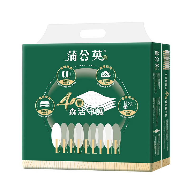 蒲公英環保四層抽取衛生紙FSC90抽X10包, , large