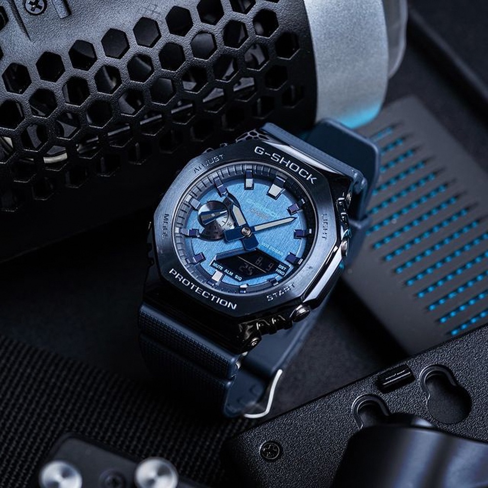 CASIO 卡西歐 G-SHOCK 八角 金屬錶殼 雙顯手錶-深海藍 GM-2100N-2A, , large